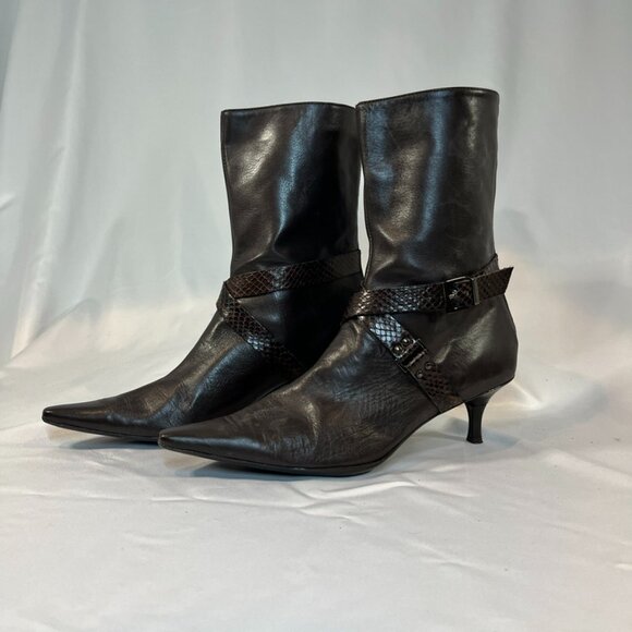 Nine West Dark Brown Leather Boots | Women’s 7.5 - Picture 1 of 4